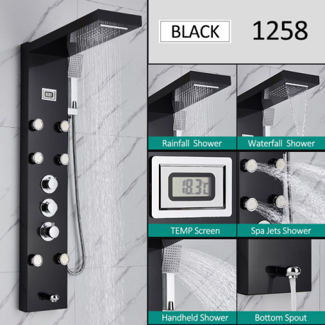 Panel dus, Blackswan, Tip M1258 model negru cu LED, afisaj digital, pipa si functii SPA, dimensiune 121 cm