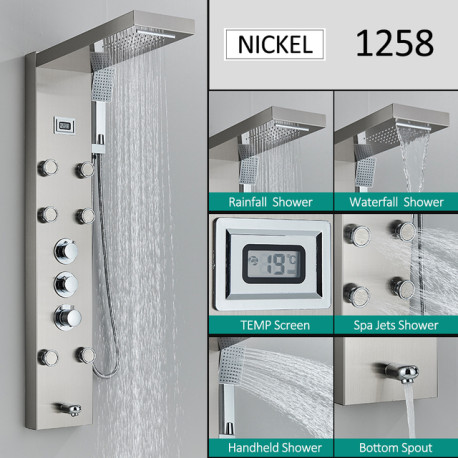 Panel dus, Blackswan, Tip M1258 model nichel cu LED, afisaj digital, pipa si functii SPA, dimensiune 121 cm