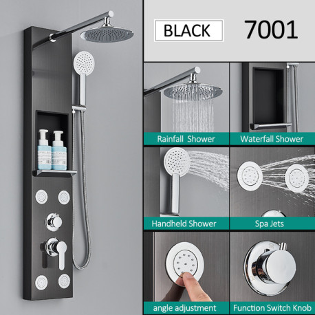 Panel dus, Blackswan, Tip M7001 model negru cu cap de dus, raft depozitare si functii SPA, dimensiune 111 cm