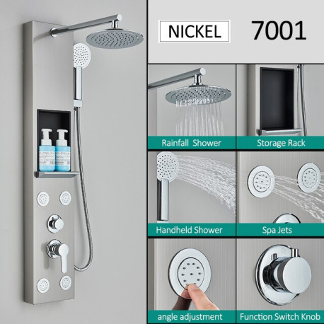 Panel dus, Blackswan, Tip M7001 model nichel cu cap de dus, raft depozitare si functii SPA, dimensiune 111 cm