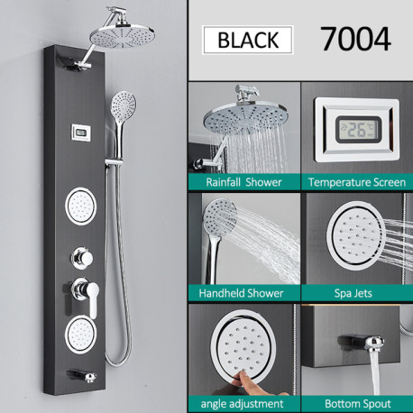 Panel dus, Blackswan, Tip M7004 model negru cu cap de dus, afisaj digital, pipa si functii SPA, dimensiune 111 cm