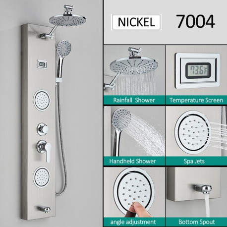 Panel dus, Blackswan, Tip M7004 model nichel cu cap de dus, afisaj digital, pipa si functii SPA, dimensiune 111 cm