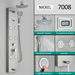 Panel dus, Blackswan, Tip M7008 model nichel cu cap de dus, afisaj digital, pipa si functii SPA, dimensiune 111 cm