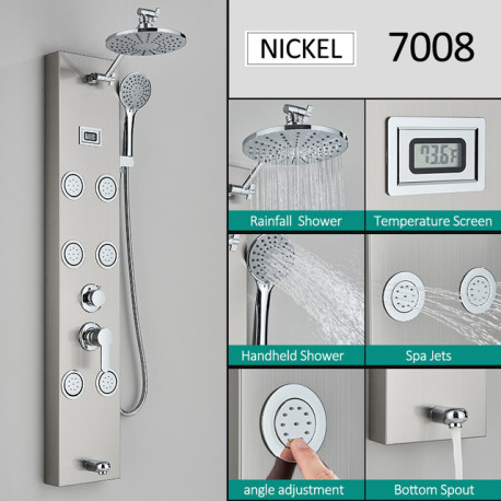Panel dus, Blackswan, Tip M7008 model nichel cu cap de dus, afisaj digital, pipa si functii SPA, dimensiune 111 cm