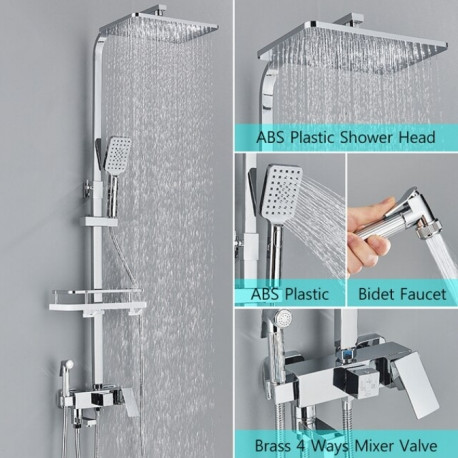 Coloana dus, Blackswan, Tip M131, model crom ajustabil, cu pipa mobila, dus cu presiune mare si etajera, dimensiune 29 cm