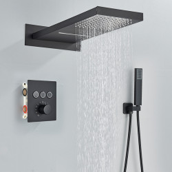 Set baterie dus, Blackswan, Tip M164, model negru mat, cu 2 cai, termostat, dimensiune 54 cm