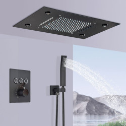 Set baterie dus, Blackswan, Tip M165, model negru mat, cu 2 cai, termostat si iluminare LED, dimensiune 50 cm