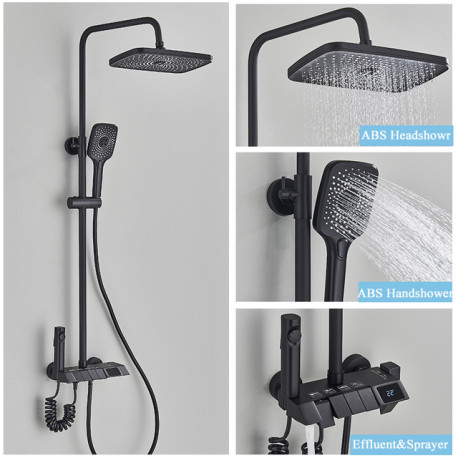 Coloana dus, Blackswan, Tip M169, model negru ajustabil, cu display LCD, pipa ascunsa si dus cu presiune, dimensiune 120 cm