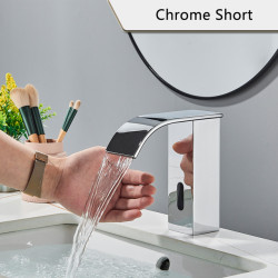 Baterie chiuveta baie, Blackswan, Tip M185, model crom scurt cu pipa tip cascada si senzor, dimensiune 15 cm
